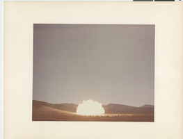 Photograph of above ground nuclear atomic test site in Nevada, Circa 1960