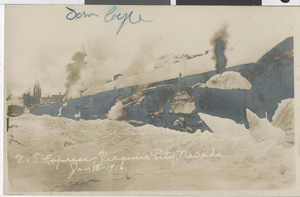 Postcard of a Virignia &Truckee Railroad train in snow, Virginia City, Nevada, January 18, 1916