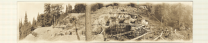 Panoramic photograph of construction at Reimers Lumber Mill, Douglas County, Nevada, circa 1900s