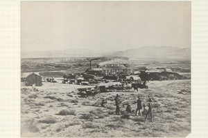 Photograph of the Trinity & Sacramento Silver Mining Company's silver smelter near Oreana, Nevada, circa 1867-1910s