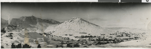 Panoramic photograph of an unidentified town in winter, probably in Nevada, circa 1900s