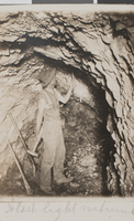 Postcard of a miner inside the Baby Florence Mine, Goldfield, Nevada, circa 1900s-1910s