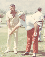 Photograph of Jay sarno with David Janssen on a golf course, 1970s
