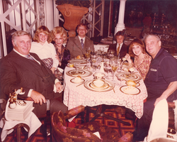 Photograph of Jay Sarno and his family with Rodney Dangerfiled at Heidi Sarno's tenth birthday party, April 14, 1976