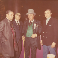 Photograph of Stan Mallin, Herman Sarno, Jay Sarno, and an unidentified man at the opening of Circus Circus, Las Vegas, Nevada, October 1968