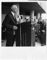 Photograph of a speaker at what is probably a building dedication ceremony, Las Vegas, circa March 17, 1957