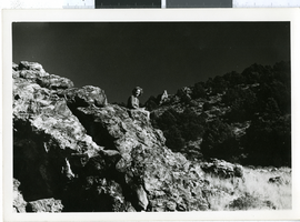 Photograph of Mary Toleno overlooking Geiger Grade, Nevada, 1930-1940