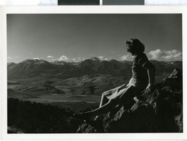 Photograph of Mary Toleno looking out at Geiger Grade, Nevada, 1930-1940