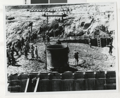 Photograph of concrete being dumped, Hoover Dam, 1930s