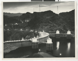 Photograph of intake towers, Hoover Dam, 1930s
