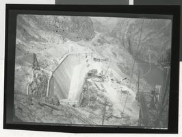 Photograph of Hoover Dam during construction, 1934