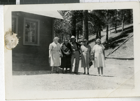 Photograph of people in front of a cabin, Nevada, 1930-1940