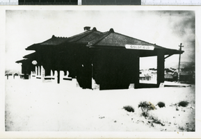 Postcard with photograph of Goldfield railroad station, Nevada, 1920
