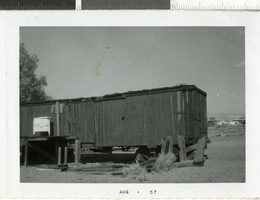 Photograph of a boxcar in Baker, California, 1940