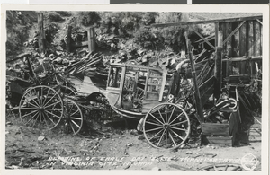 Postcard of coach remains, Virginia City, Nevada, 1859 to late 1800s