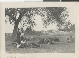 Photograph of people camping on Las Vegas Creek, 1880 - early 1900s