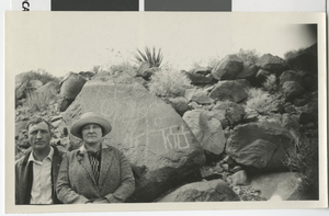 Photograph of Frank and Nellie Waite in front of rocks, 1910s