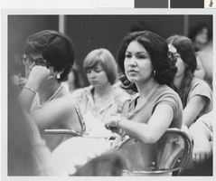 Photograph of participants listening to Gloria Steinem's speech at the Nevada Women's Conference in Las Vegas (Nev.), 1977