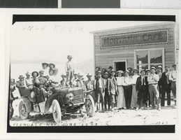 Photograph of people standing next to Montana Cafe in Ellendale (Nev.), 1909