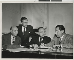 Photograph of Bill Heineman, Lloyd Katz, and two unidentified men in San Francisco (Calif.), 1947-1948