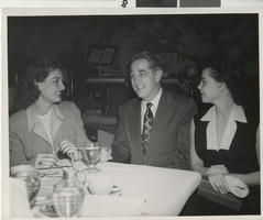 Photograph of Nevada Governor Charles Hinton Russell with two unidentified women in Las Vegas (Nev.), February 12, 1952