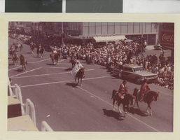 Photograph of several people on a horseback at the Helldorado Parade, Las Vegas (Nev.), May 1963