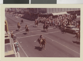Photograph of several people on horseback in the Helldorado Parade, Las Vegas (Nev.), May 1963