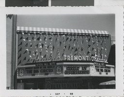 Photograph of the Fremont Theatre marquee advertising "The Big Circus," Las Vegas (Nev.), September 1959