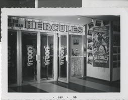 Photograph of the Fremont Theatre entrance advertising "Hercules," Las Vegas (Nev.), September 1959