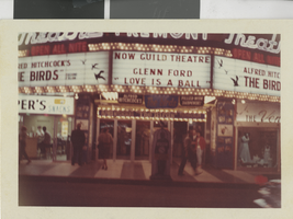 Photograph of the Fremont Theatre marquee advertising "The Birds," Las Vegas (Nev.), 1963