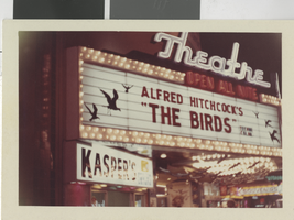 Photograph of the Fremont Theatre marquee advertising "The Birds," Las Vegas (Nev.), 1963