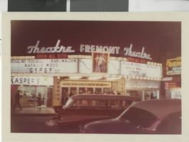 Photograph of the Fremont Theatre marquee advertising "Gyspy," Las Vegas (Nev.), 1962
