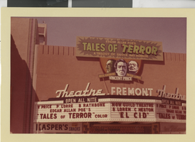 Photograph of the Fremont Theatre marquee advertising "Tales of Terror," Las Vegas (Nev.), 1962