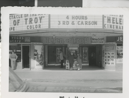 Photograph of the Fremont Theatre advertising "Helen of Troy," Las Vegas (Nev.), March 1962