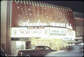 Slide of the Fremont Theatre marquee advertising "The Big Circus," Las Vegas (Nev.), 1959