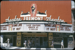 Slide of the Fremont Theatre marquee advertising "Some Like It Hot," Las Vegas (Nev.), 1959