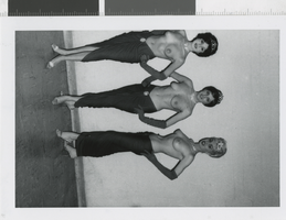 Photograph of topless showgirls posing backstage, Las Vegas (Nev.), 1957-1960s