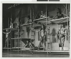 Photograph of Minsky's Burlesque dancers on scaffolding at the Aladdin Hotel and Casino, Las Vegas, Nevada, 1970