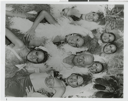 Photograph of Harold Minsky and showgirls, Chicago (Ill.), 1970-1979