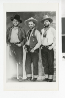 Photograph of Chuck Fescher, Harold Case, and John Graglia in Helldorado outfits, Las Vegas (Nev.), 1934-1941