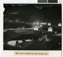 Photograph of Hoover Dam at dusk, 1936-1950