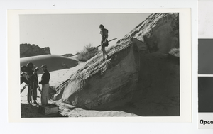 Photograph of Lon Chaney, Jr. filming "One Million B.C.", Valley of Fire (Nev.), 1936-1937