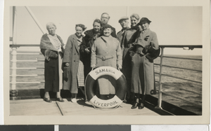 Photograph of Jean Fayle and others on a boat, 1930-1950