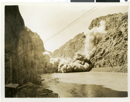 Photograph of a rock blast, Hoover Dam, March 28, 1932