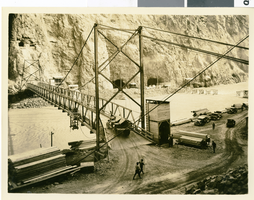 Photograph of truck bridges during Hoover Dam construction, April 12, 1932