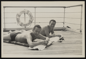 Photograph of Donn Arden on a cruise ship, April 1955