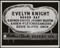 Photograph of Wilbur Clark's Desert Inn marquee, Las Vegas (Nev.), 1950s