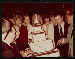 Photograph of Margaret Kelly and Donn Arden cutting cake, Paris (FRA), 1970s