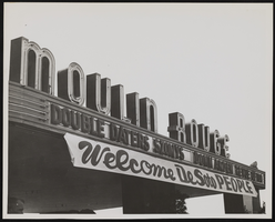 Photograph of Frank Sennes' Moulin Rouge marquee, Hollywood (Calif.), 1950s