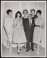 Photograph of Frank Sennes and showgirls at the Stardust Hotel and Casino, Las Vegas (Nev.), 1958